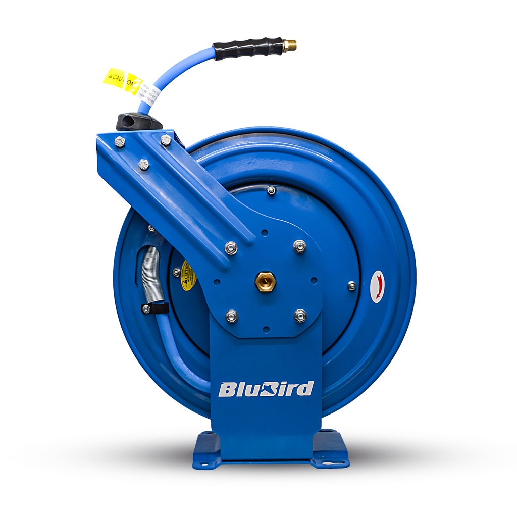 Blubird Rubber Air Hose Reel Dual Arm 10mm X 30mtr Outlet - 3/8" M-BSP & Reel Inlet 3/8" M-BSP