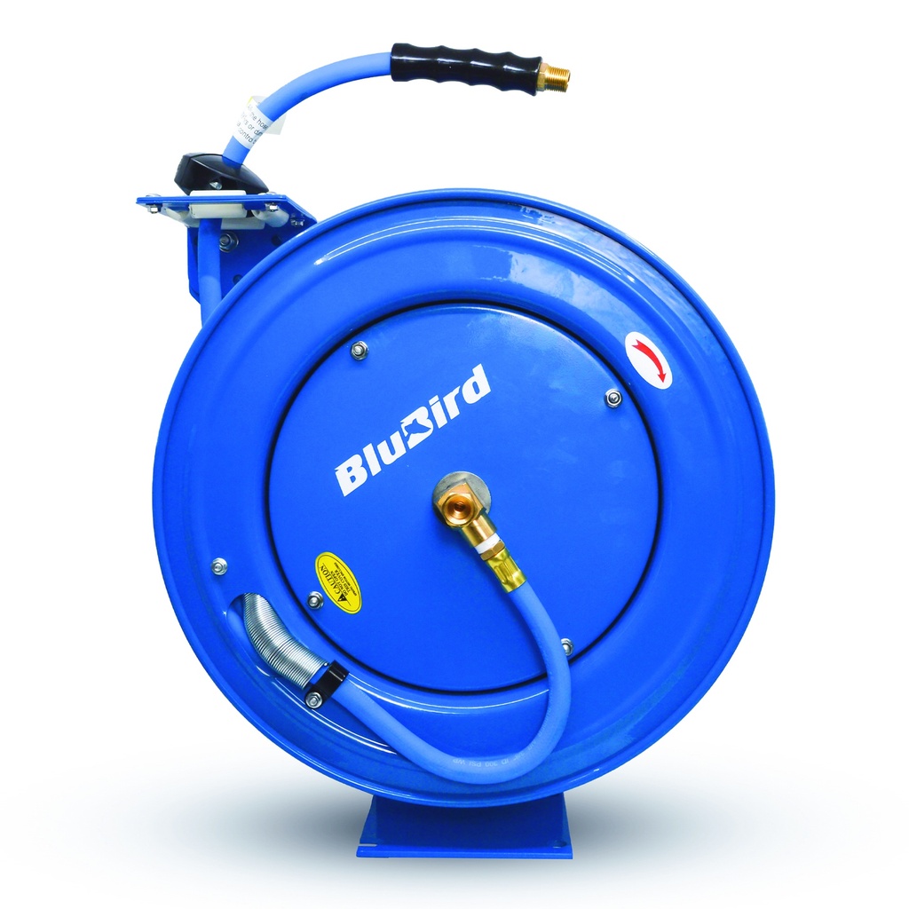 Blubird Rubber Air Hose Reel Single Arm Heavy Duty 10mm X 20mtr Outlet - 3/8" M-BSP & Reel Inlet 3/8" M-BSP